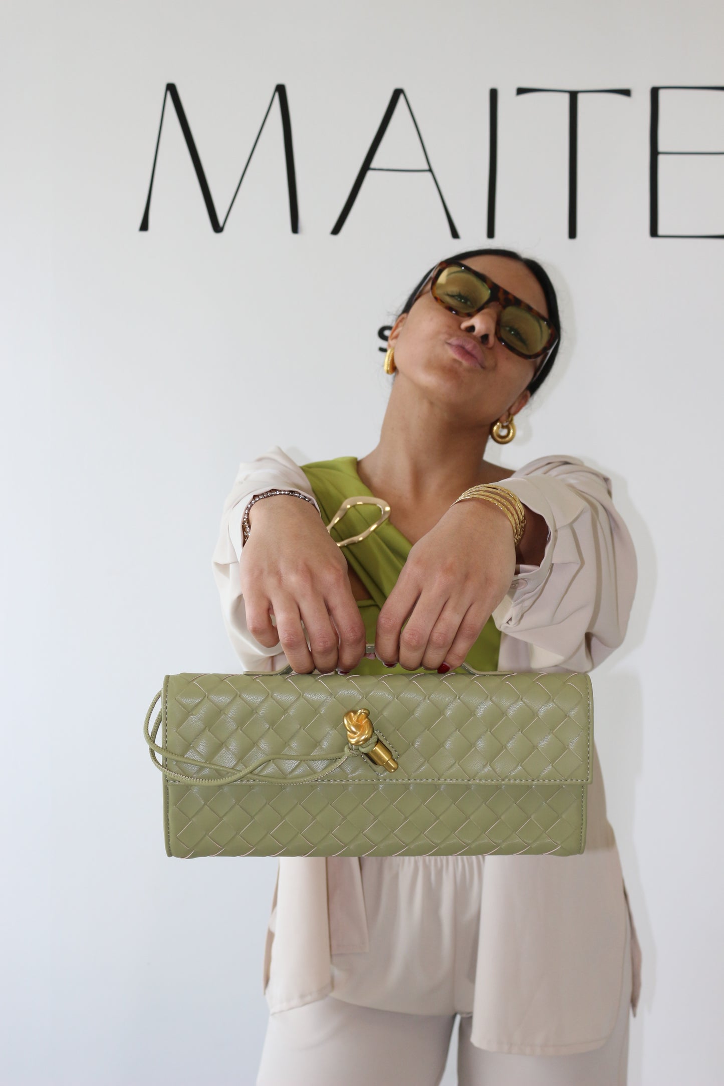 Borsa baguette salvia