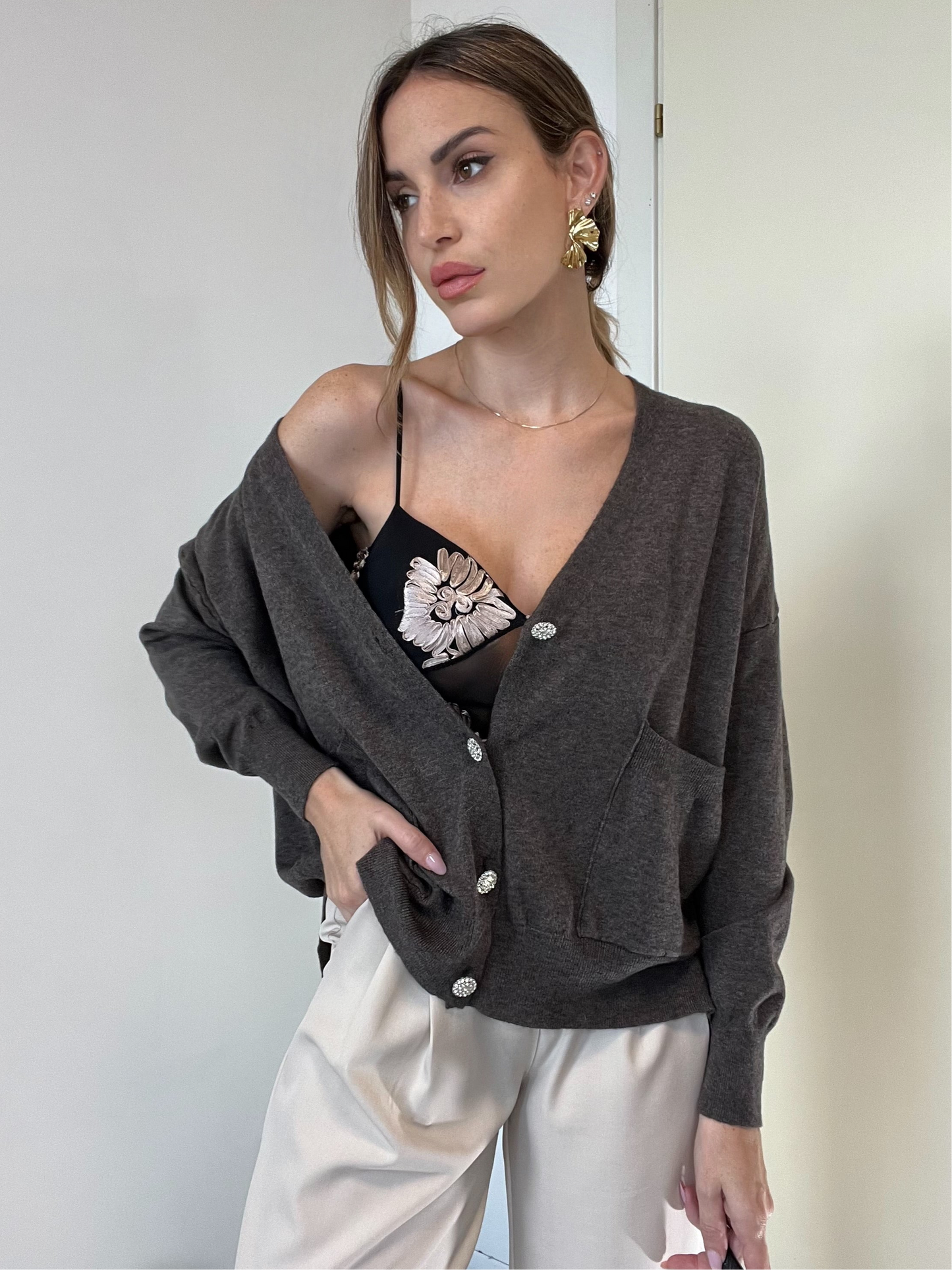 CARDIGAN GRIS LUMIÈR misto Lana