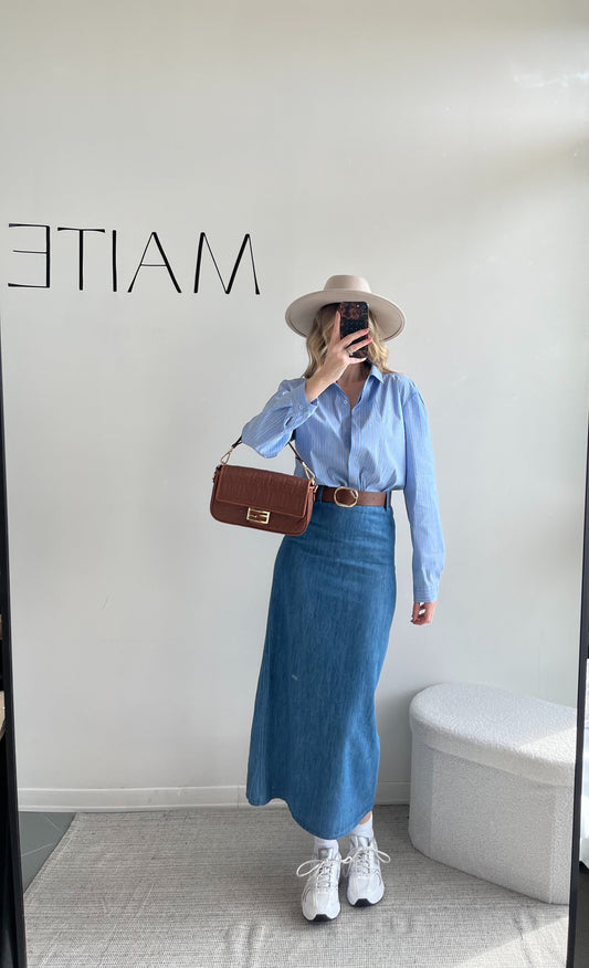 GONNA EFFETTO DENIM CON CINTURA