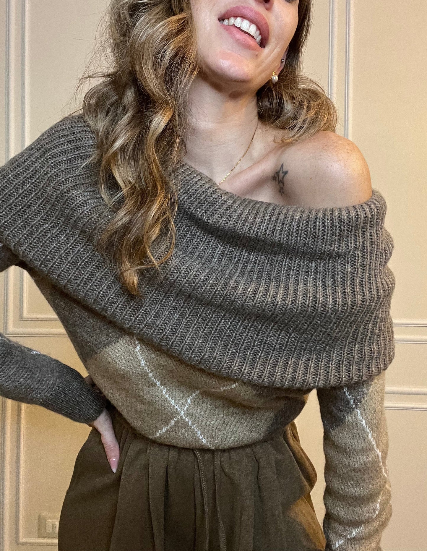 MAGLIONE ROMBI TAUPE