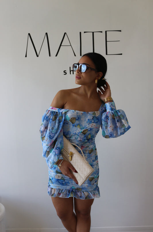 VESTITO FLOWER AZZURRO