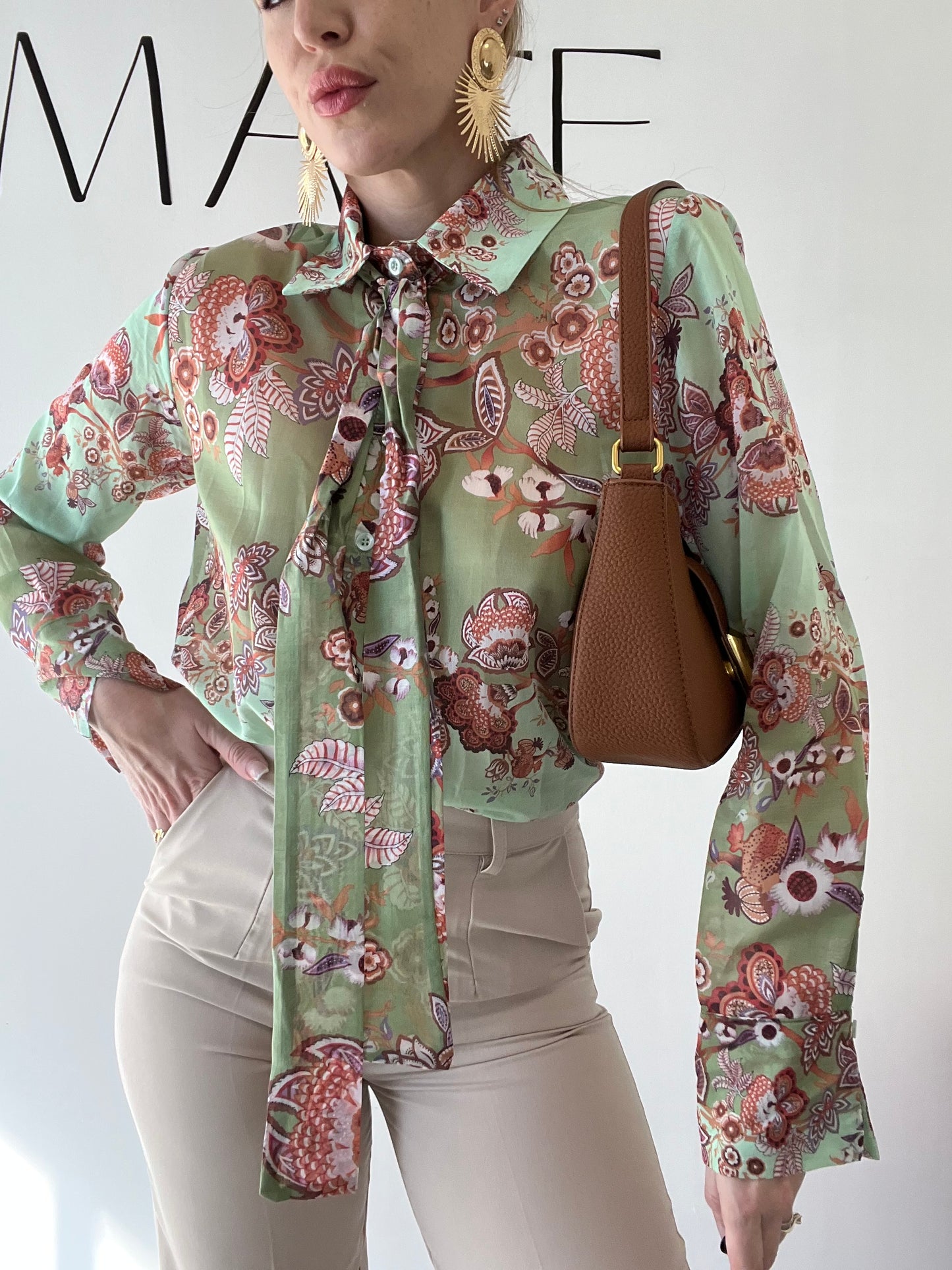 CAMICIA TROPICAL base verde menta