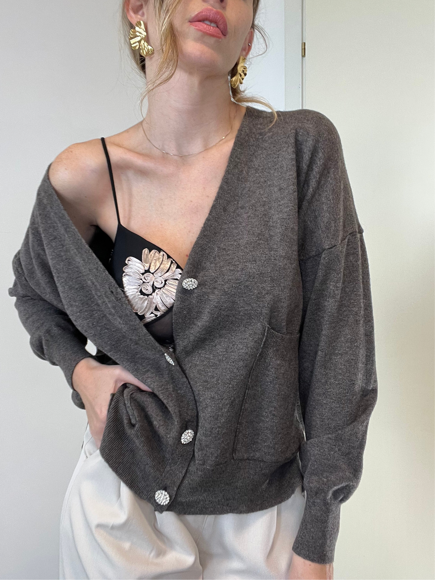 CARDIGAN GRIS LUMIÈR misto Lana