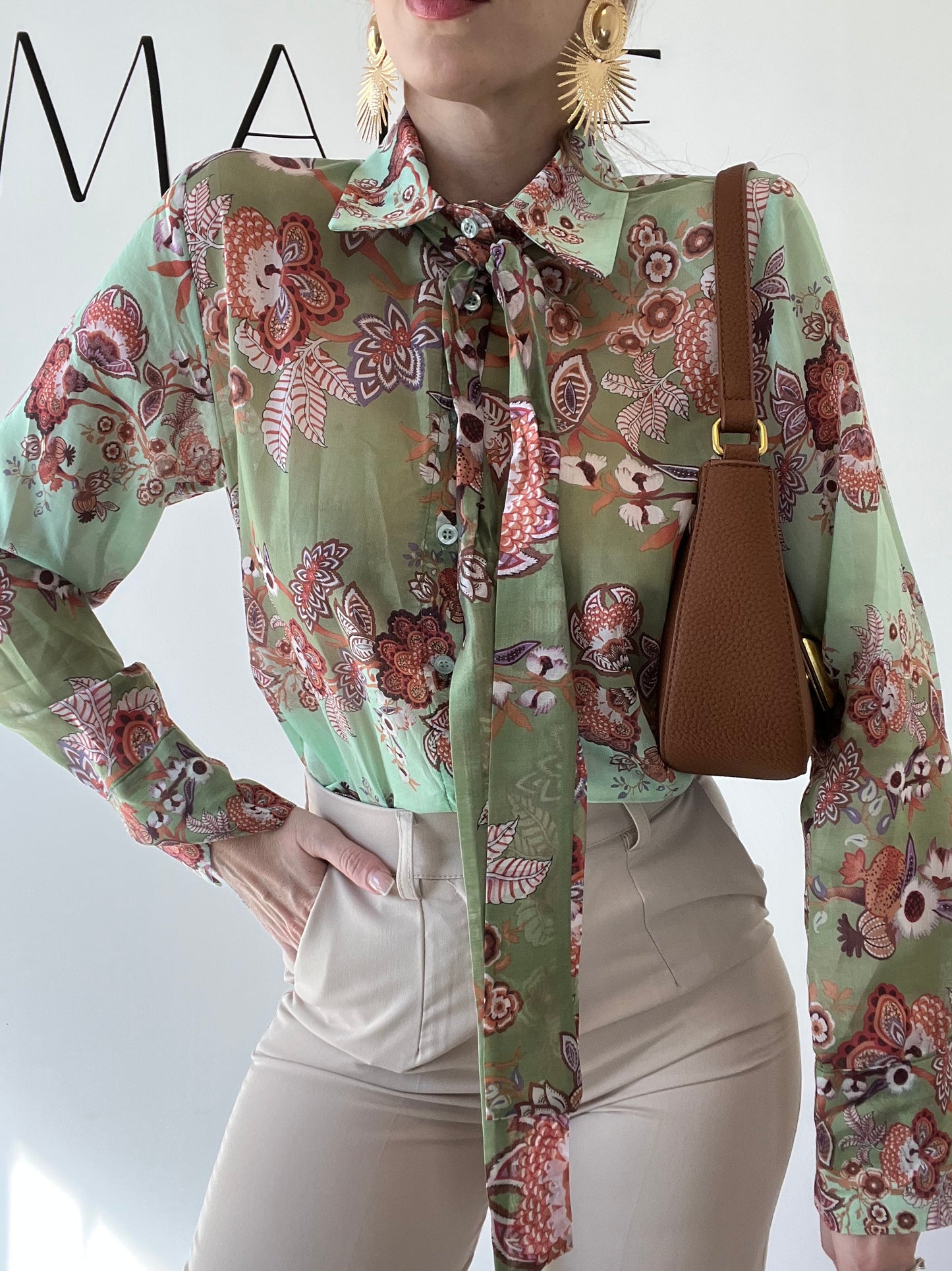 CAMICIA TROPICAL base verde menta