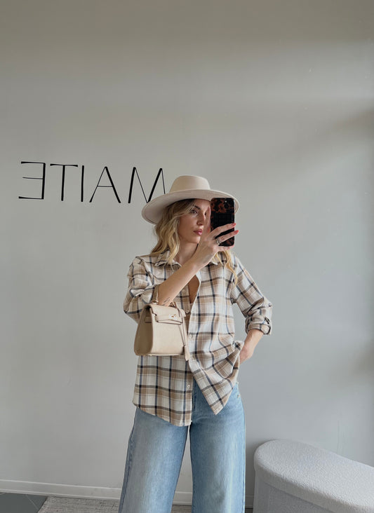 CAMICIA A QUADRI BEIGE