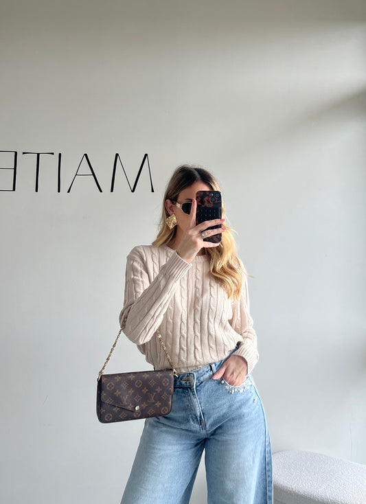 Pullover 100% cotone con trecce cappuccino