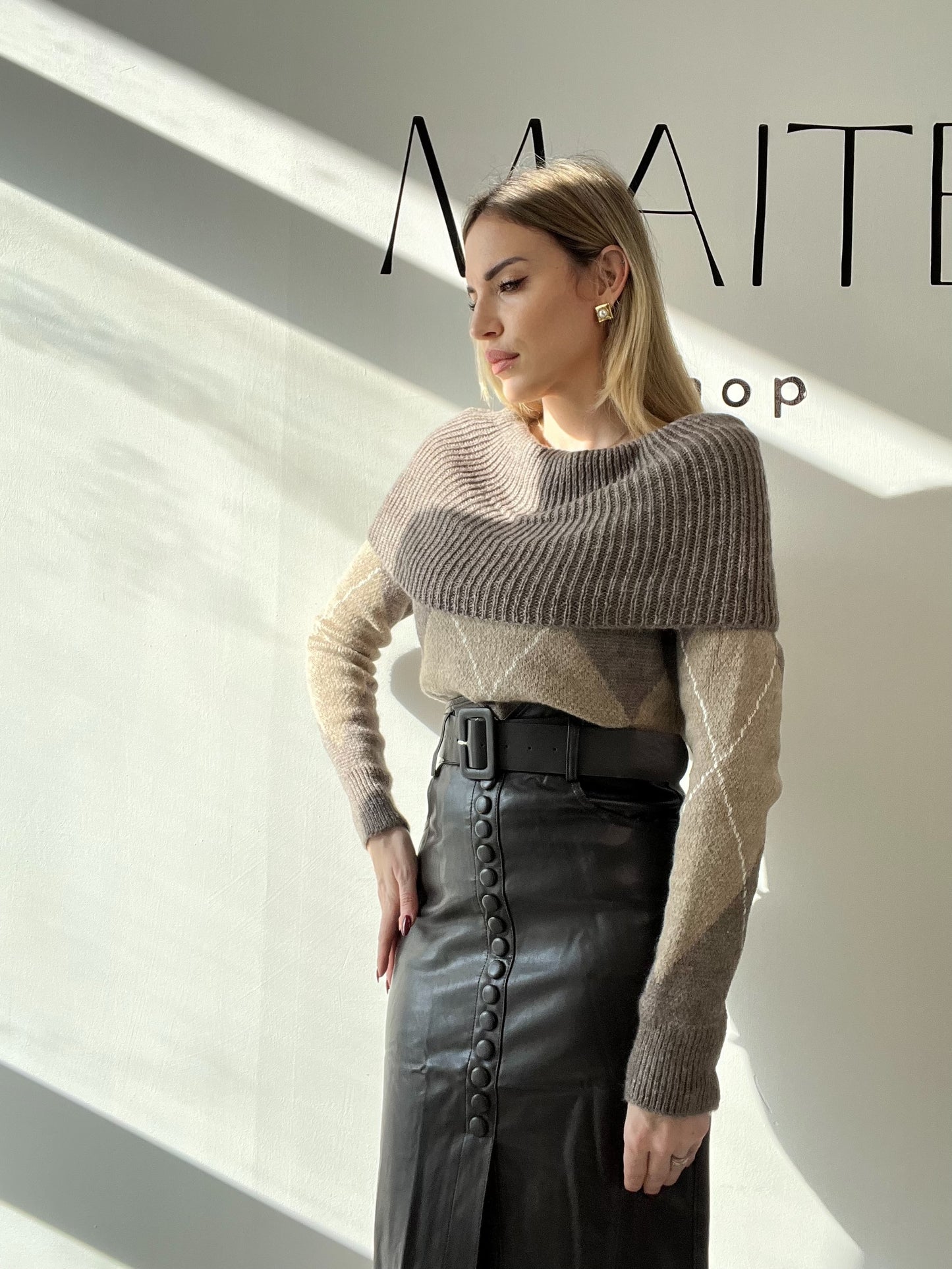 MAGLIONE ROMBI TAUPE