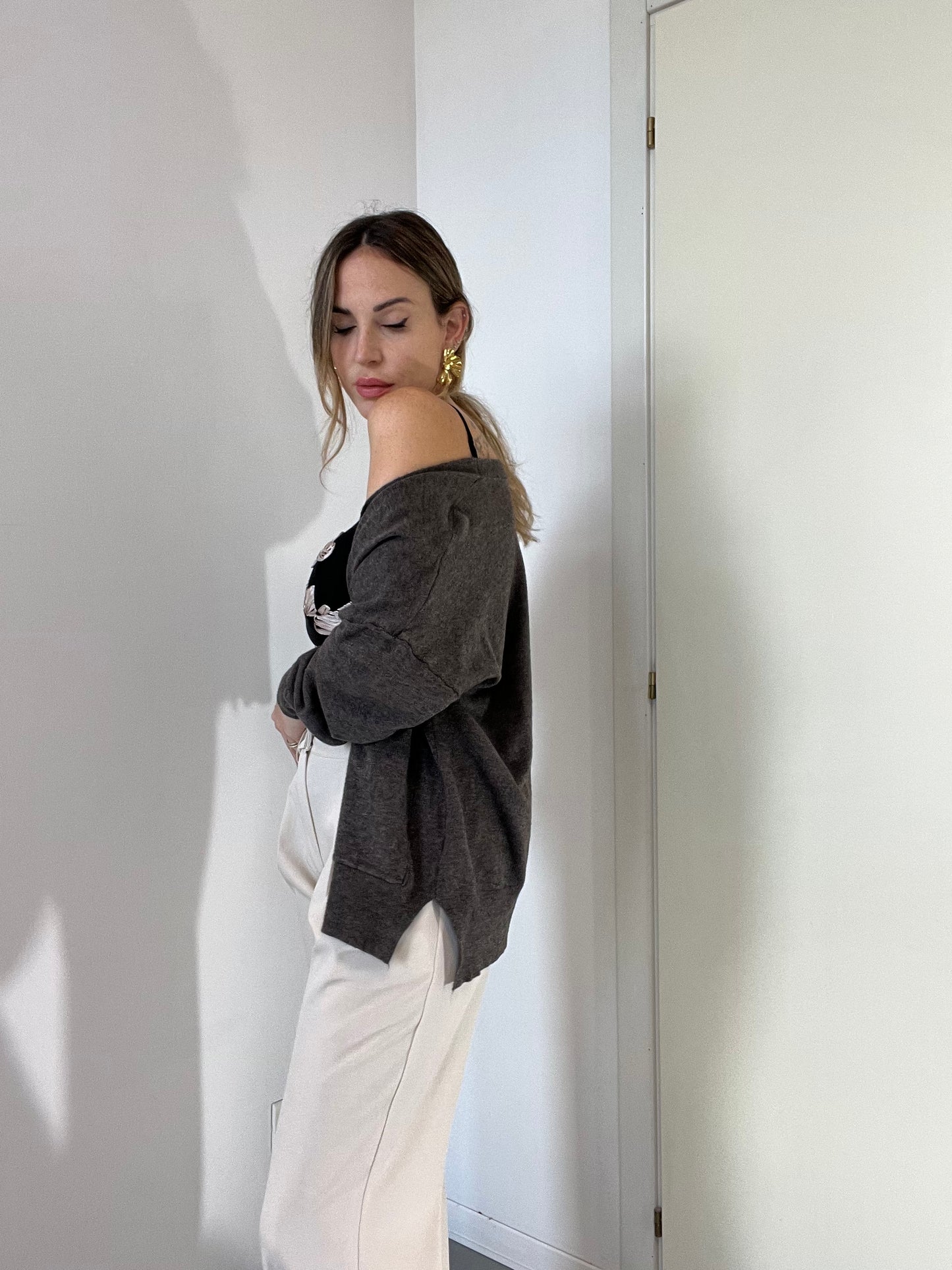 CARDIGAN GRIS LUMIÈR misto Lana